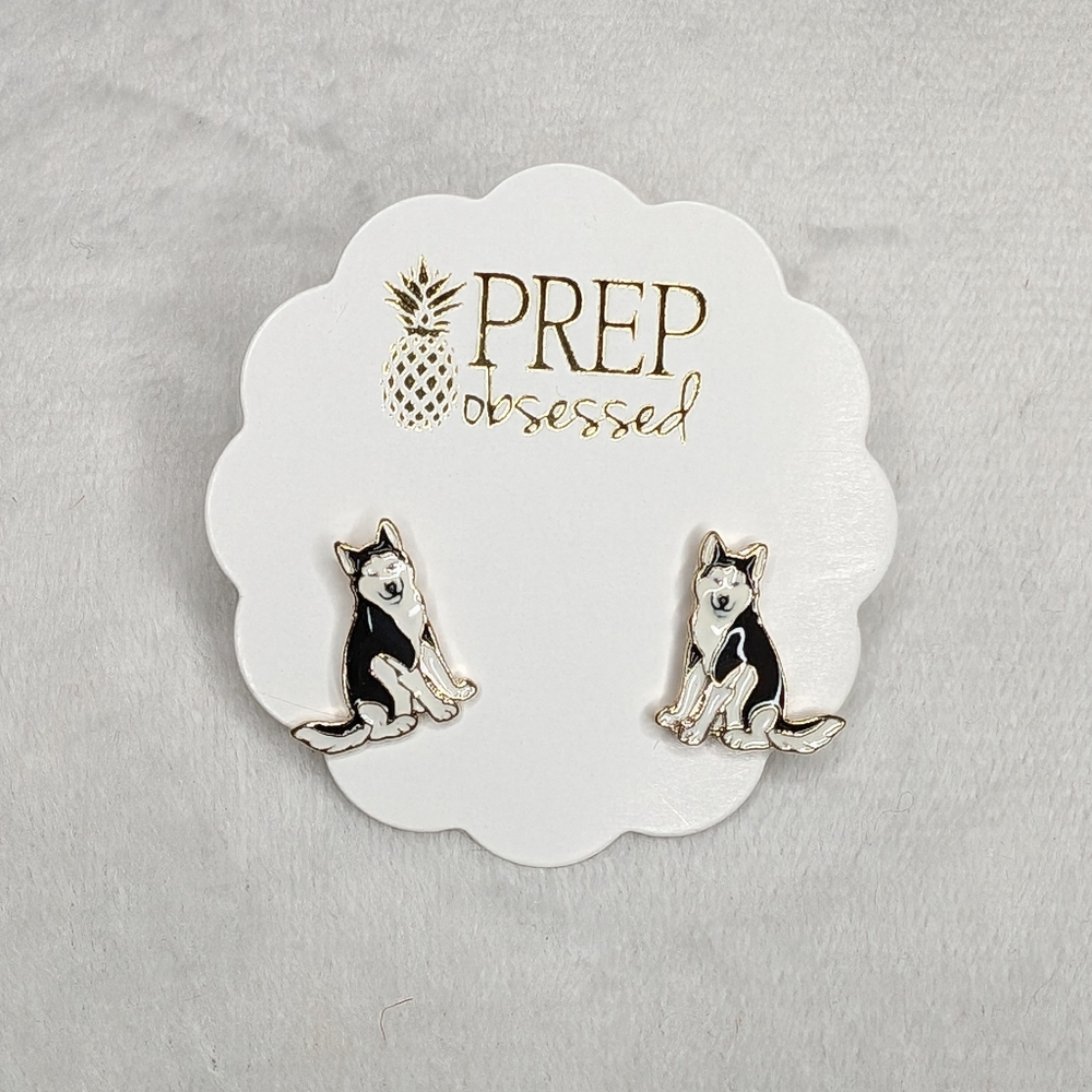 Husky Enamel Stud Earrings